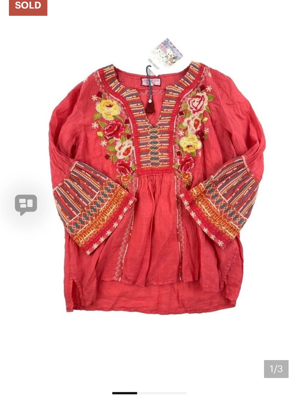 Johnny Was Raspberry Pink Embroidered Peasant Tunic - Picture 6 of 7